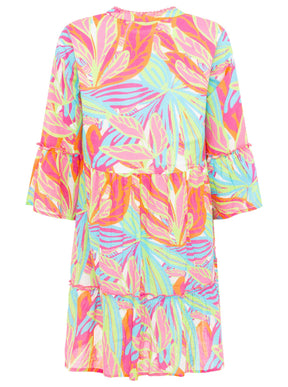 Zwillingsherz - Baumwoll Kleid Blätter Power Farben- Orange/Grün