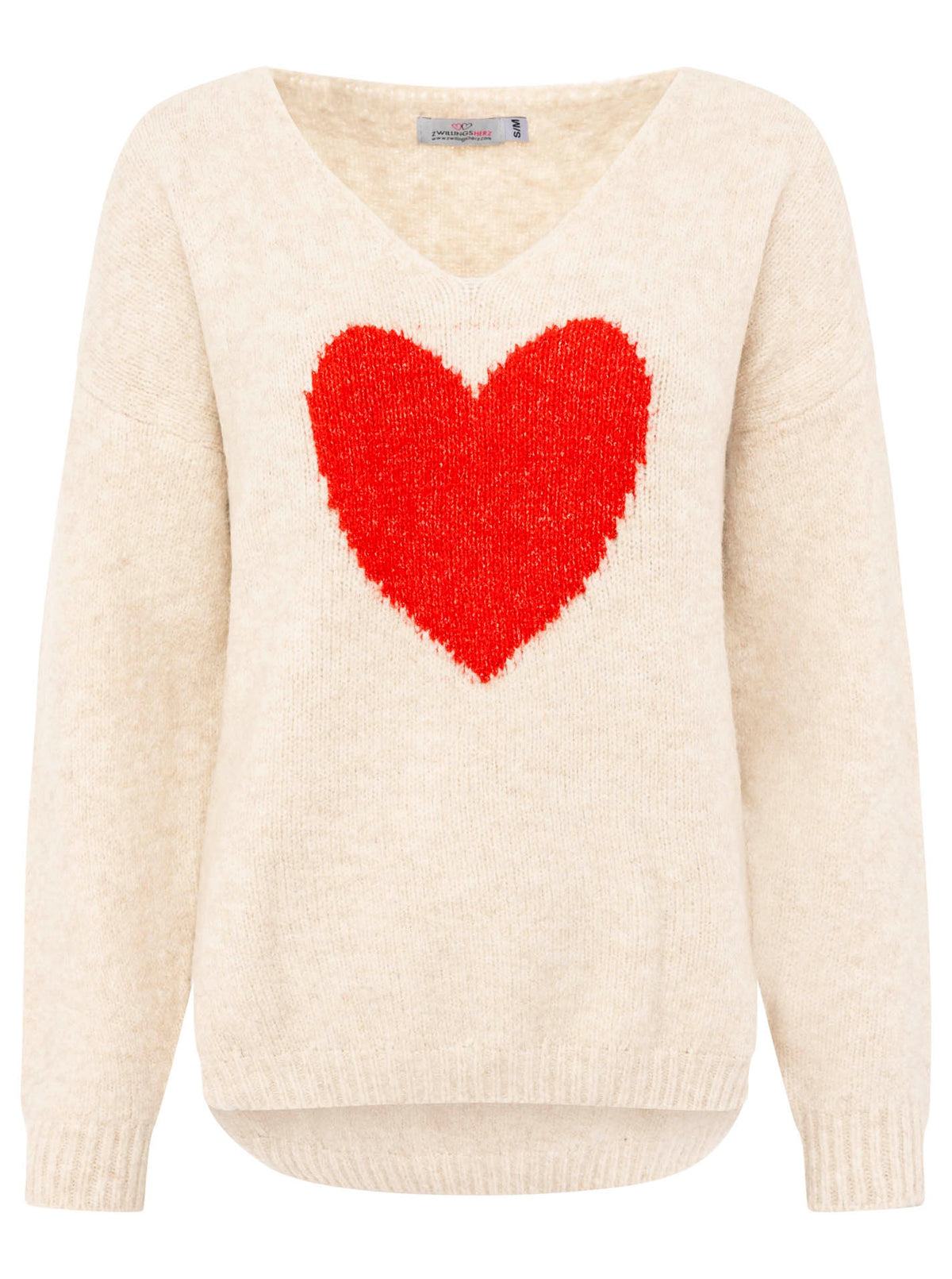 Zwillingsherz - Strick Pullover mit Herz - Beige