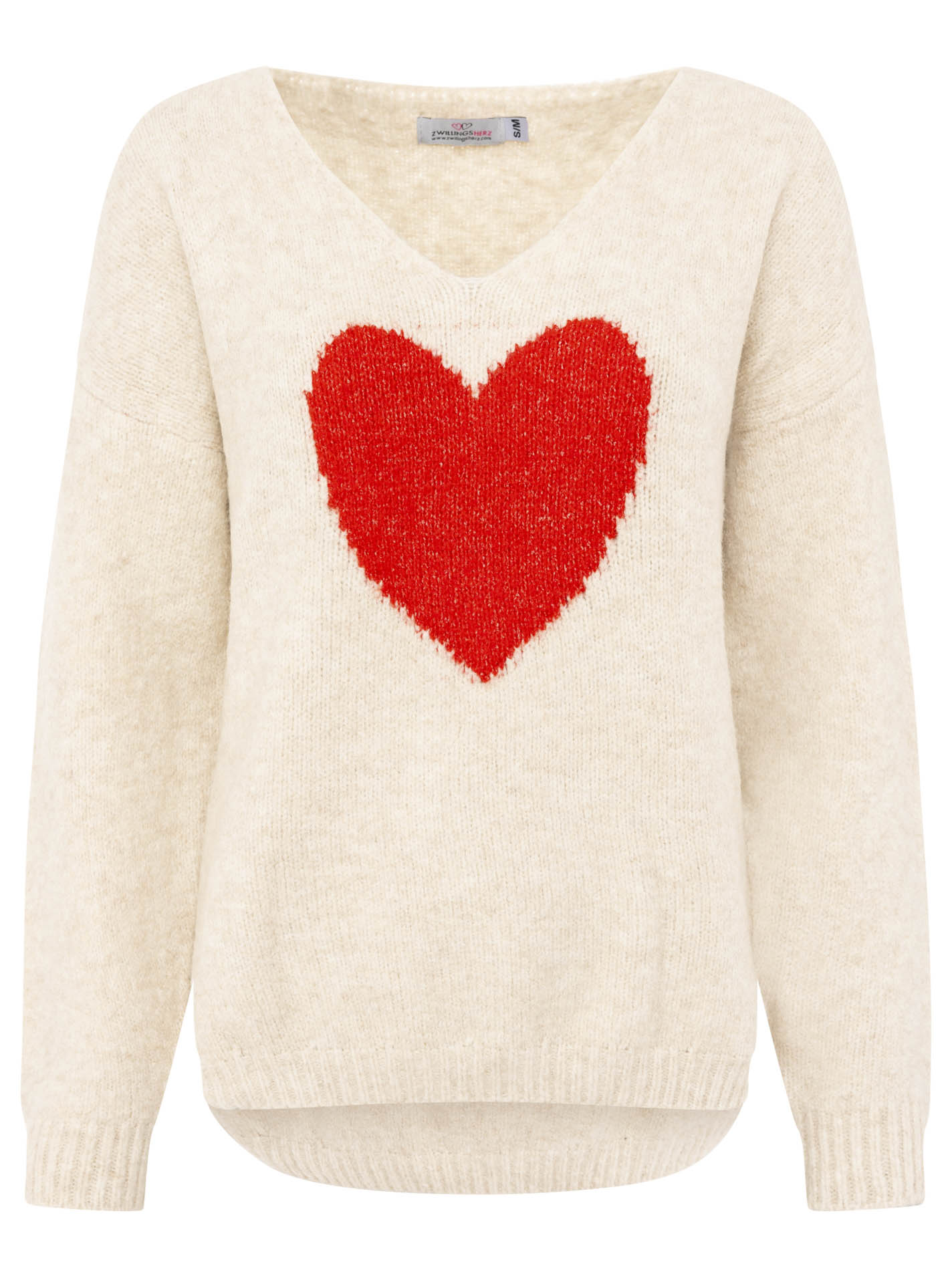 Zwillingsherz - Strick Pullover mit Herz - Beige