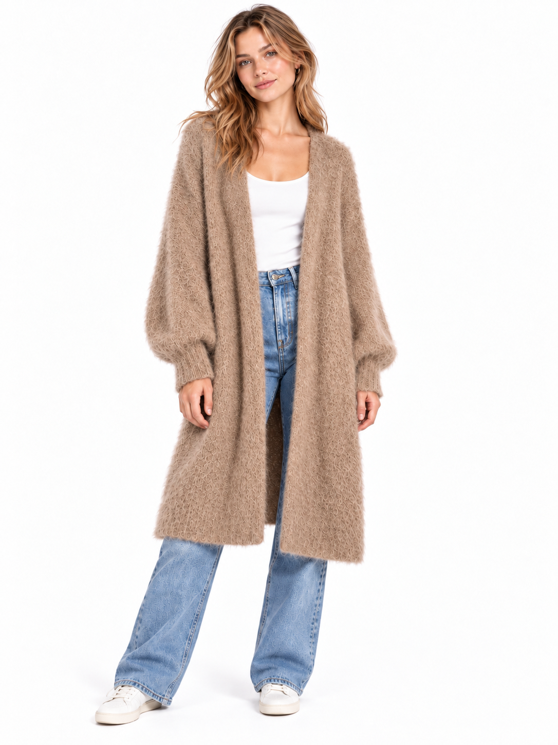 Langer Oversized Cardigan aus hochwertigem Kid Mohair - Camel