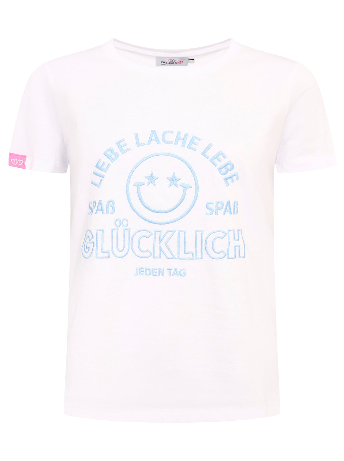 Zwillingsherz - T-Shirt "Liebe Lache Lebe" - Weiß/Blau
