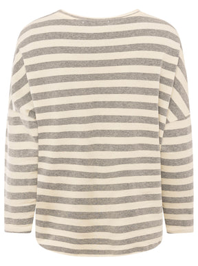 Zwillingsherz - Sweatshirt V-Neck "Streifen & Jersey" - Grau