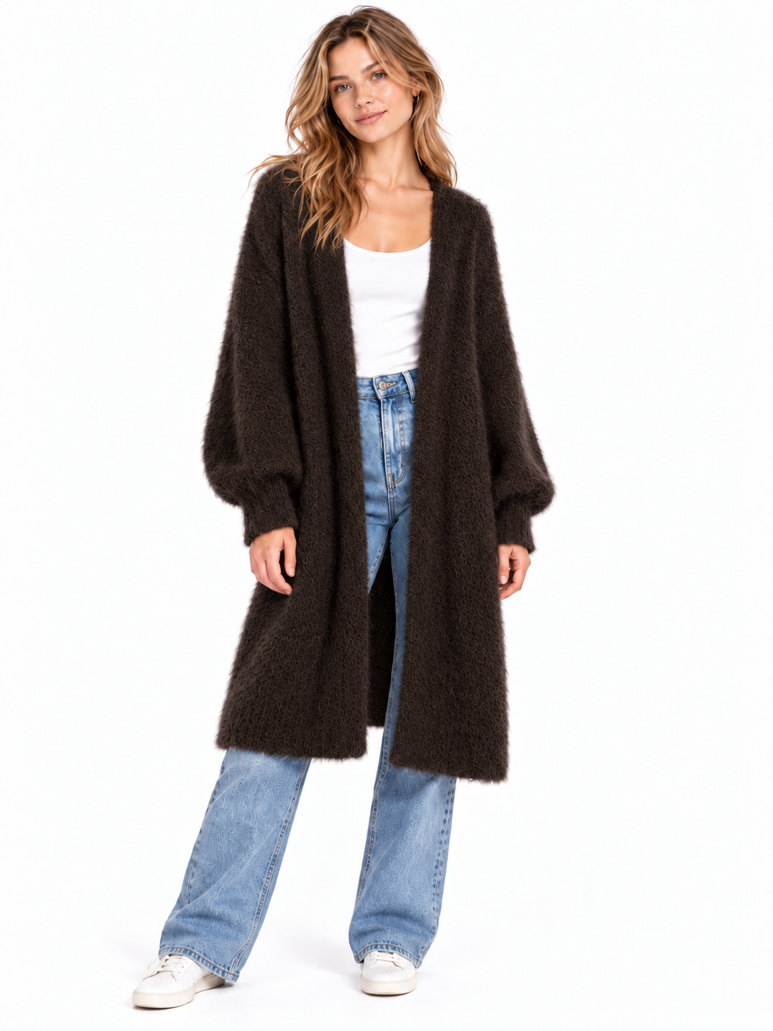 Langer Oversized Cardigan aus hochwertigem Kid Mohair - Braun