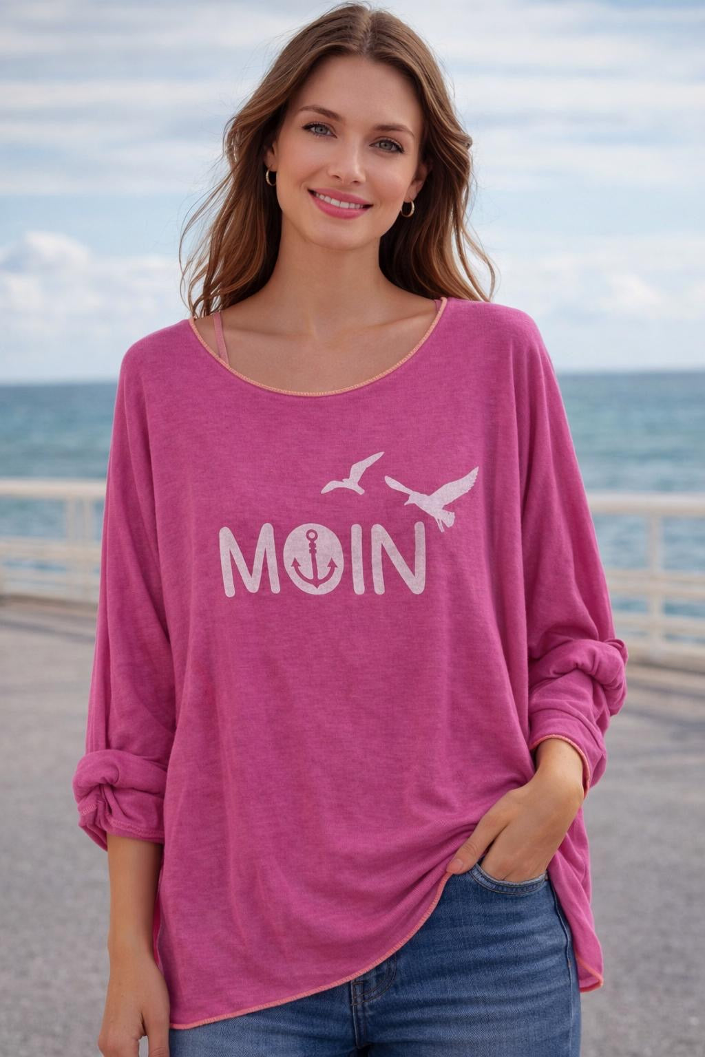 Flair - Leichtes Sweatshirt "Moin Anker" - Pink