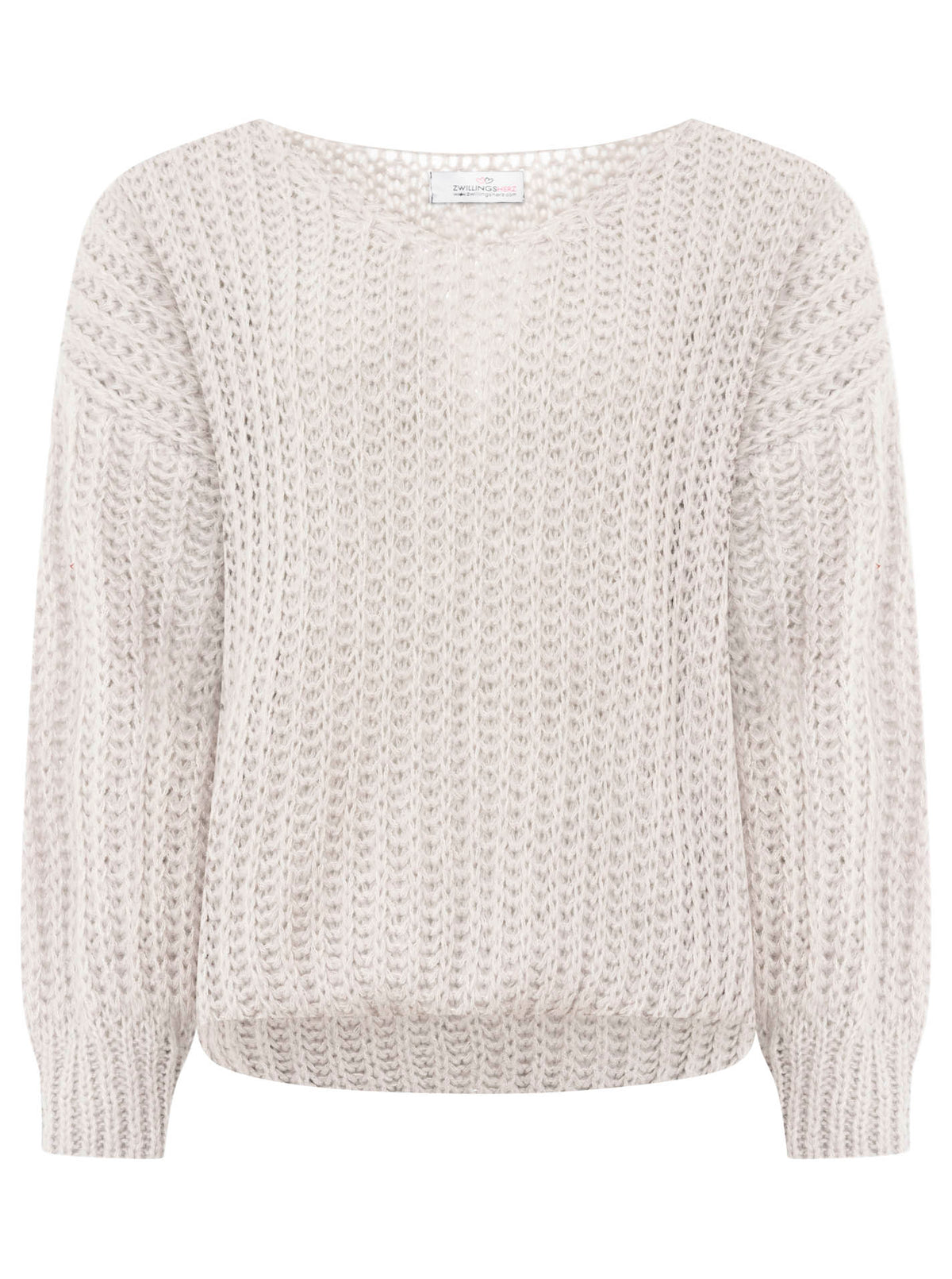 Zwillingsherz - Weicher Grobstrick Pullover mit Wolle - Hellgrau