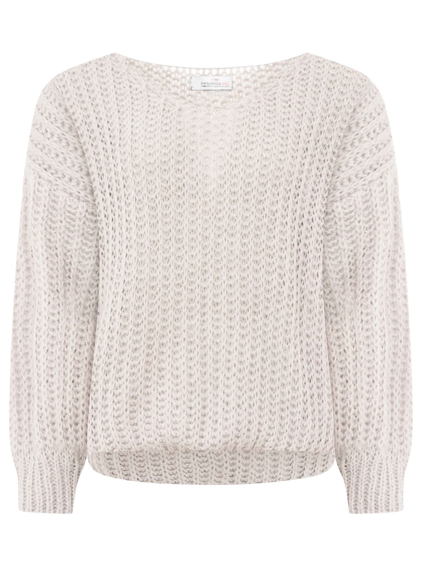 Zwillingsherz - Weicher Grobstrick Pullover mit Wolle - Hellgrau