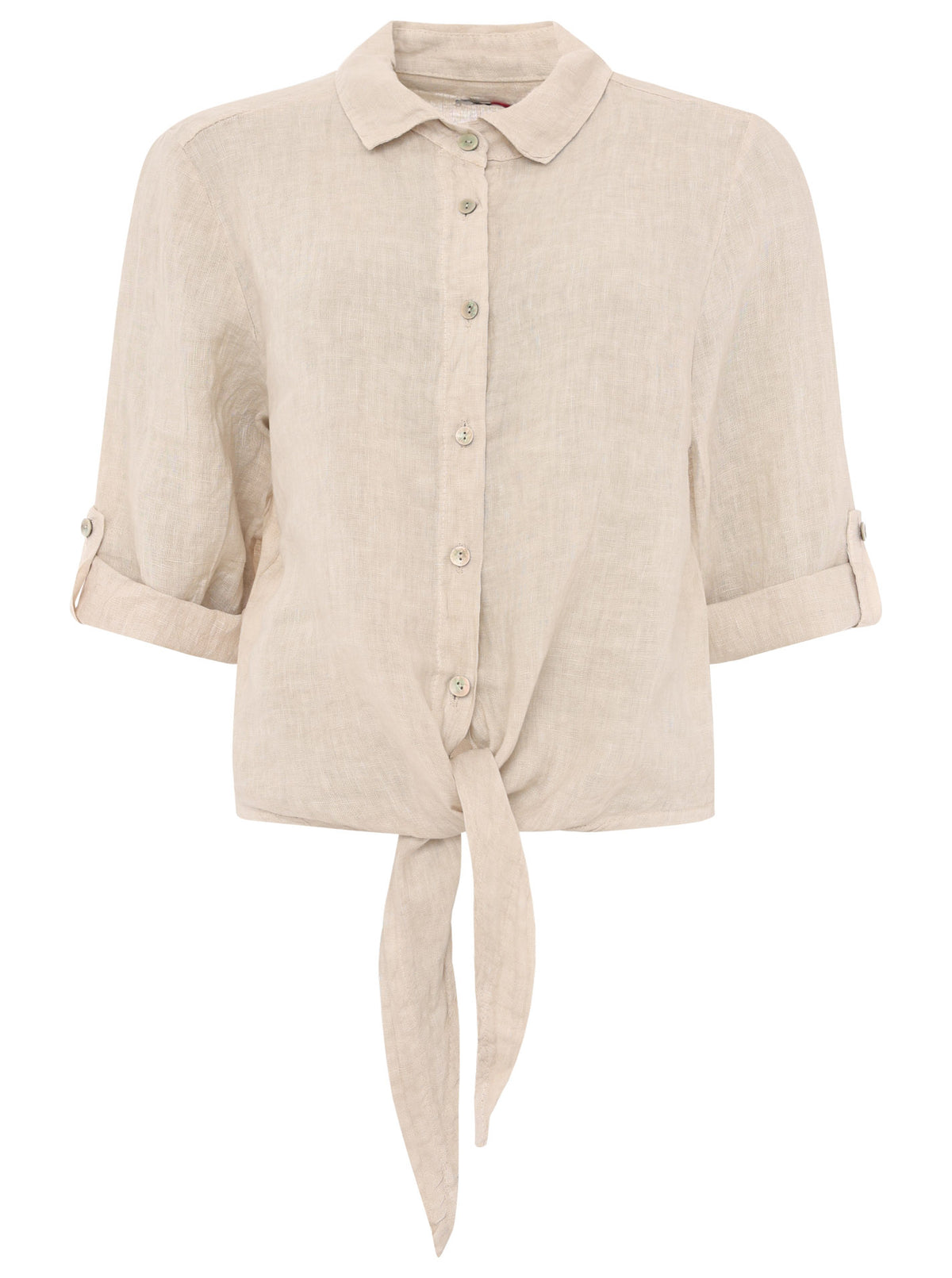 Zwillingsherz - 100% Leinen Bluse mit Knopfleiste - Beige