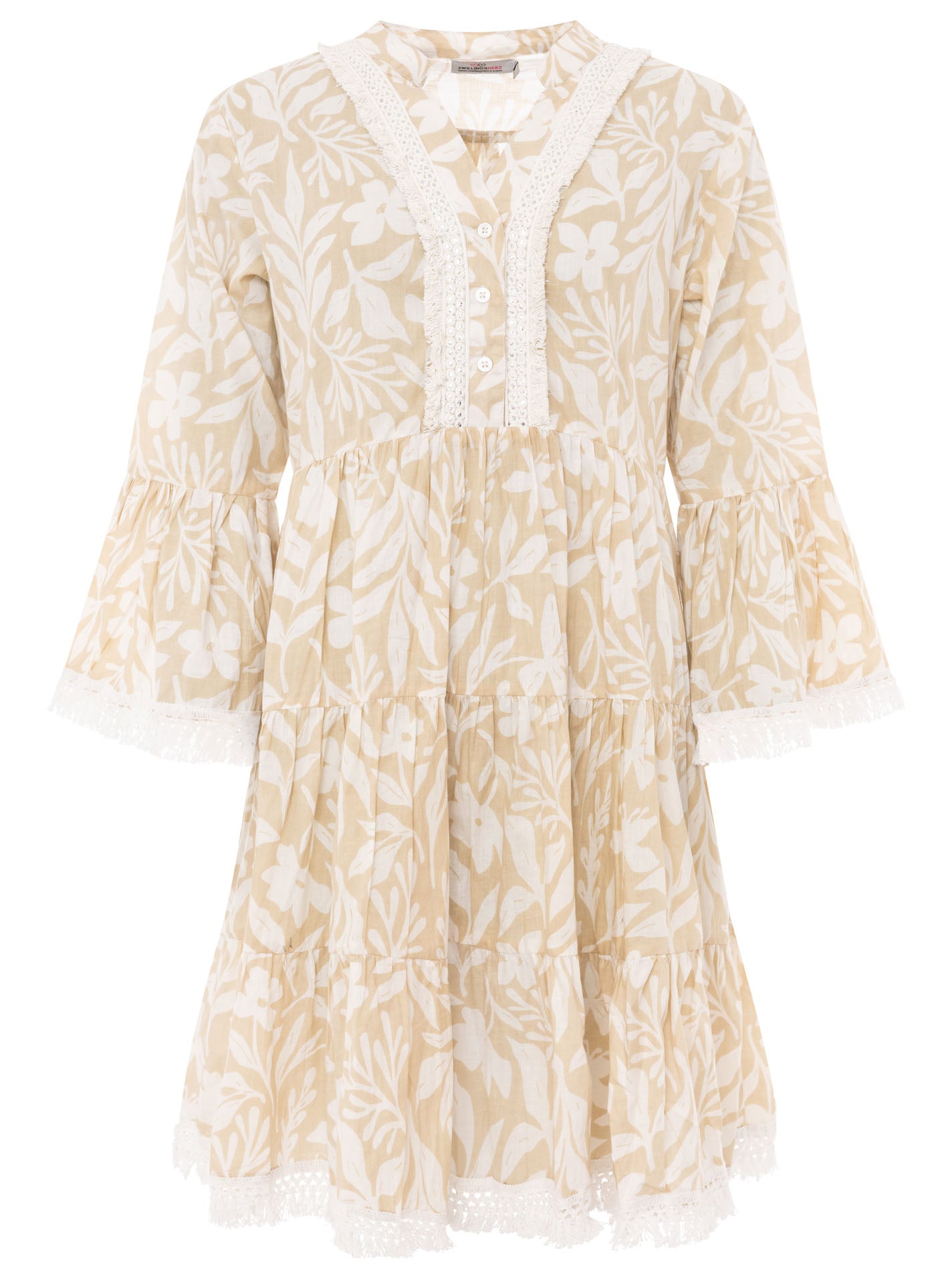 Zwillingsherz - Kleid "Jungle Plants" - Beige