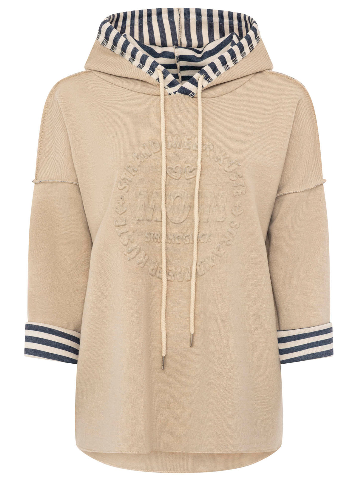 Zwillingsherz Doubleface Hoodie "Moin & Streifen" - Beige
