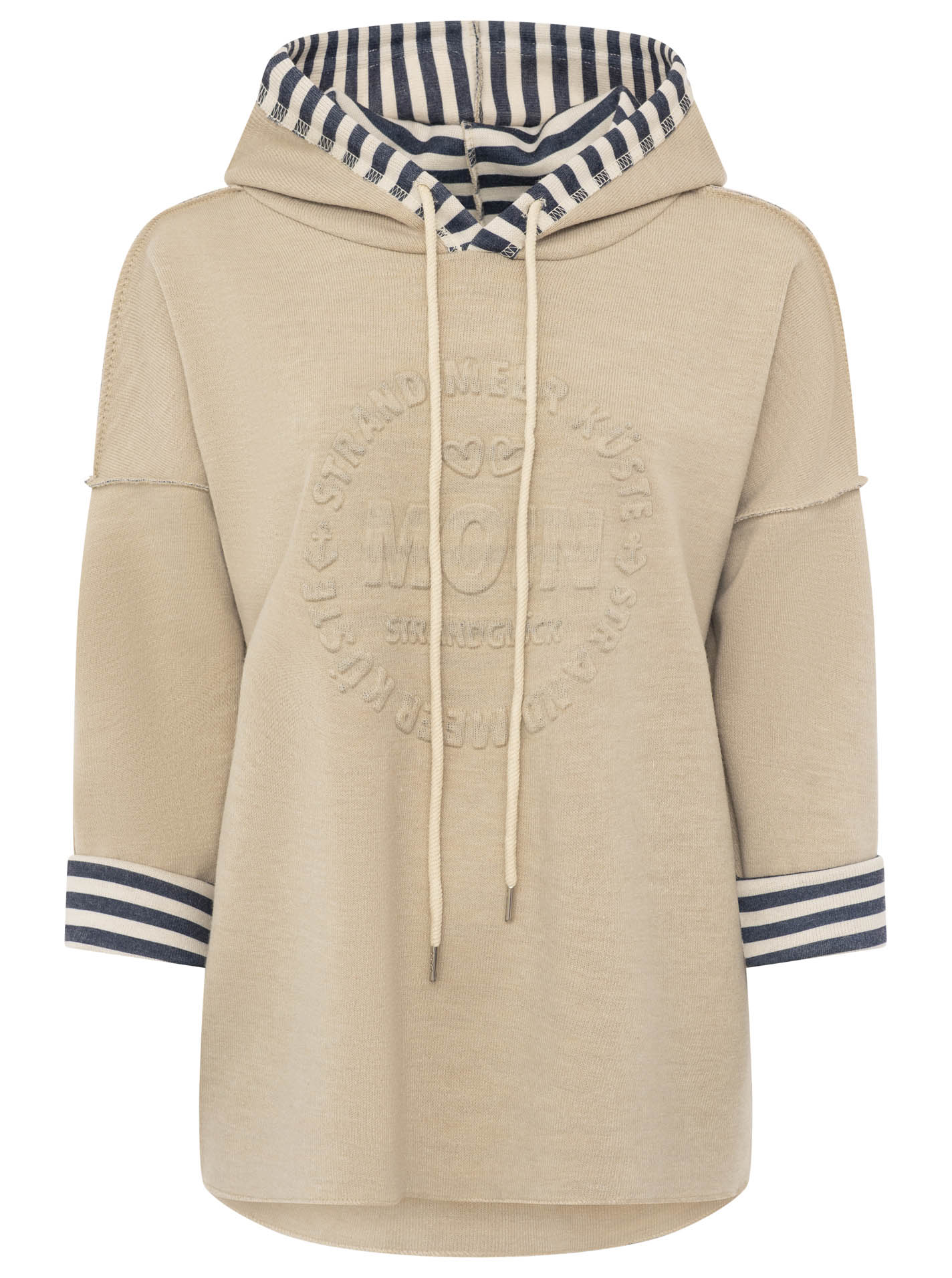 Zwillingsherz Doubleface Hoodie "Moin & Streifen" - Beige