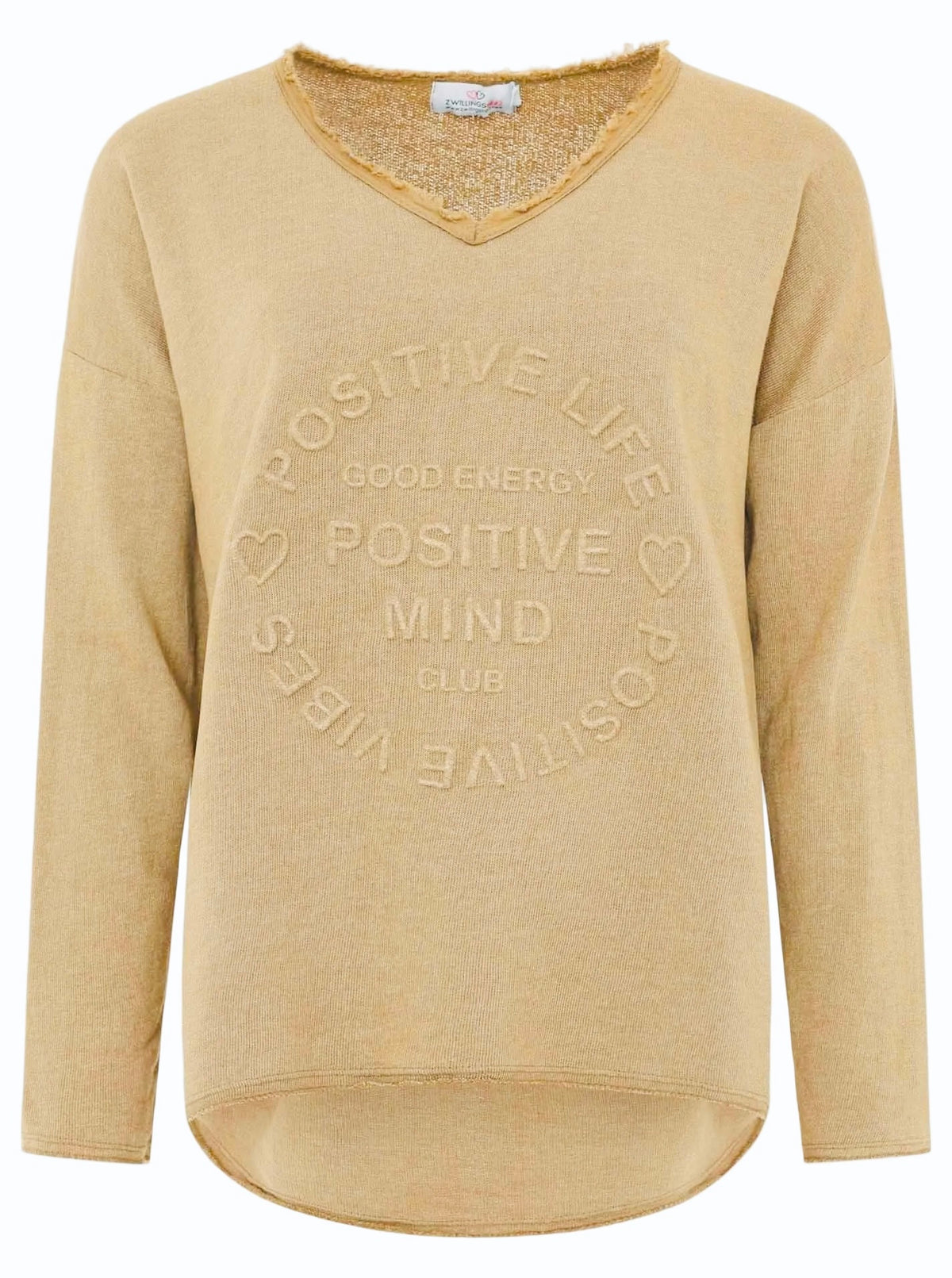 Zwillingsherz -  Sweatshirt „Positive Mind“ - Mittelbeige