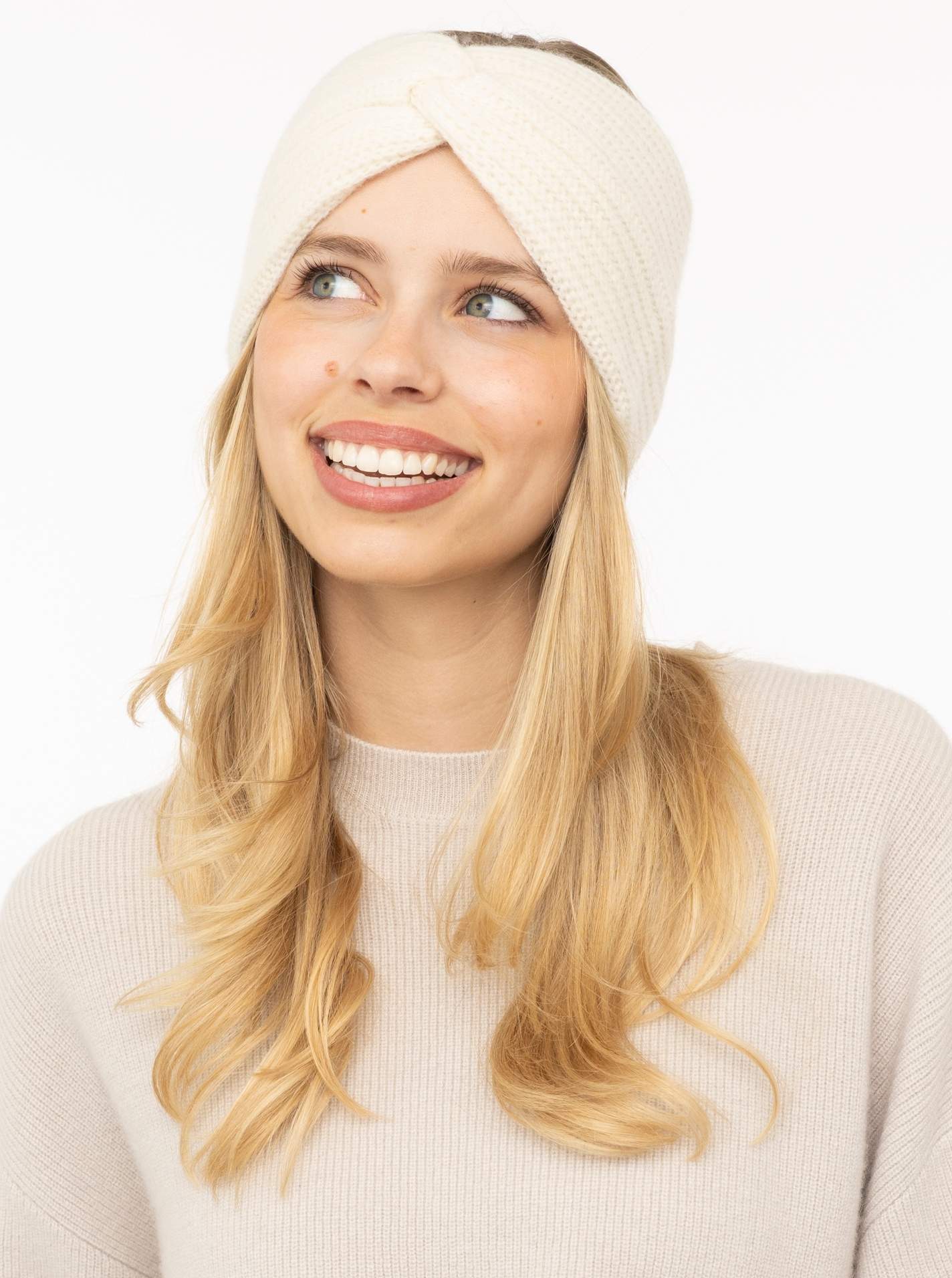 Zwillingsherz Cashmere Stirnband Rippe Creme