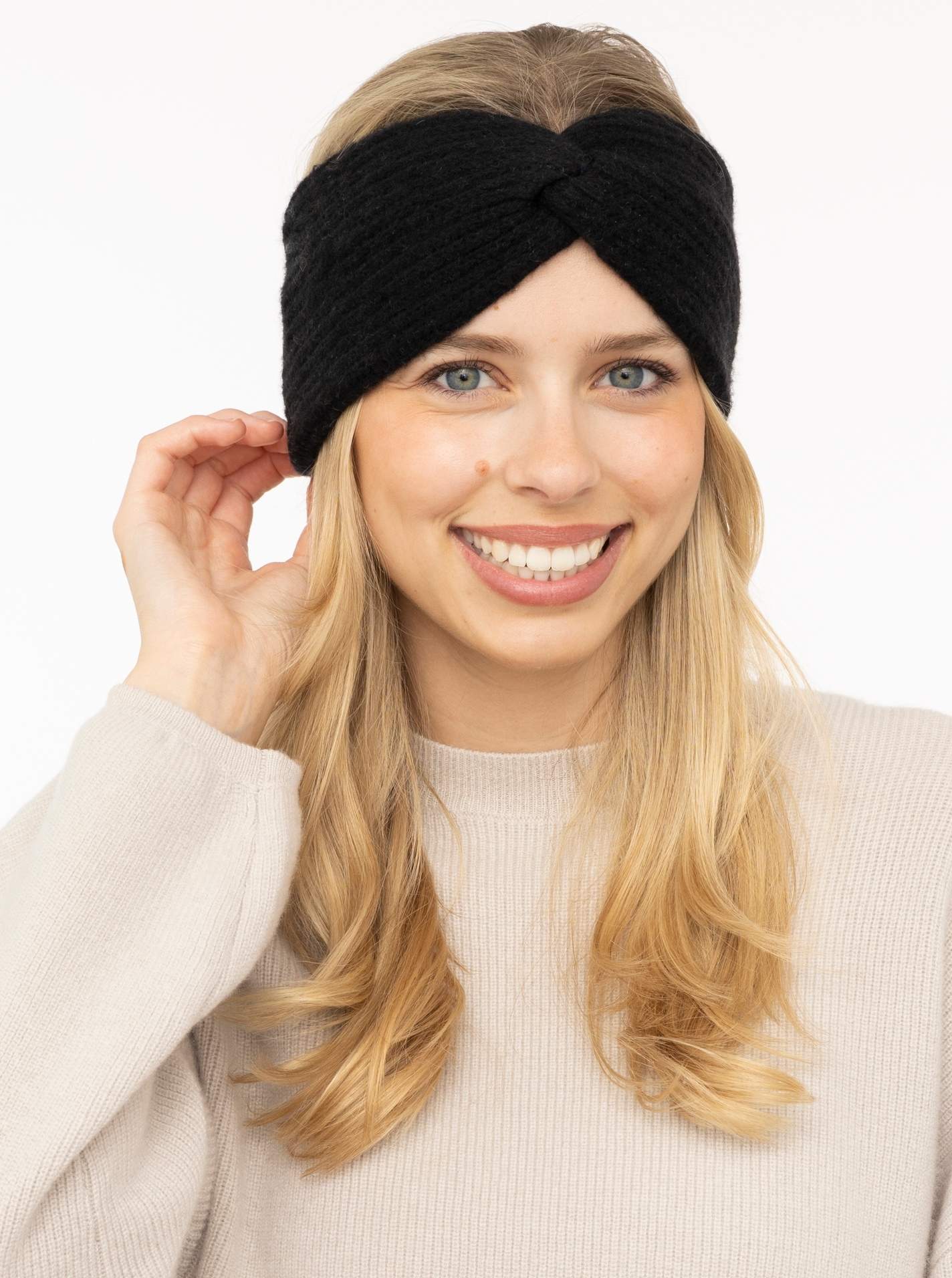Zwillingsherz Cashmere Stirnband Rippe Schwarz