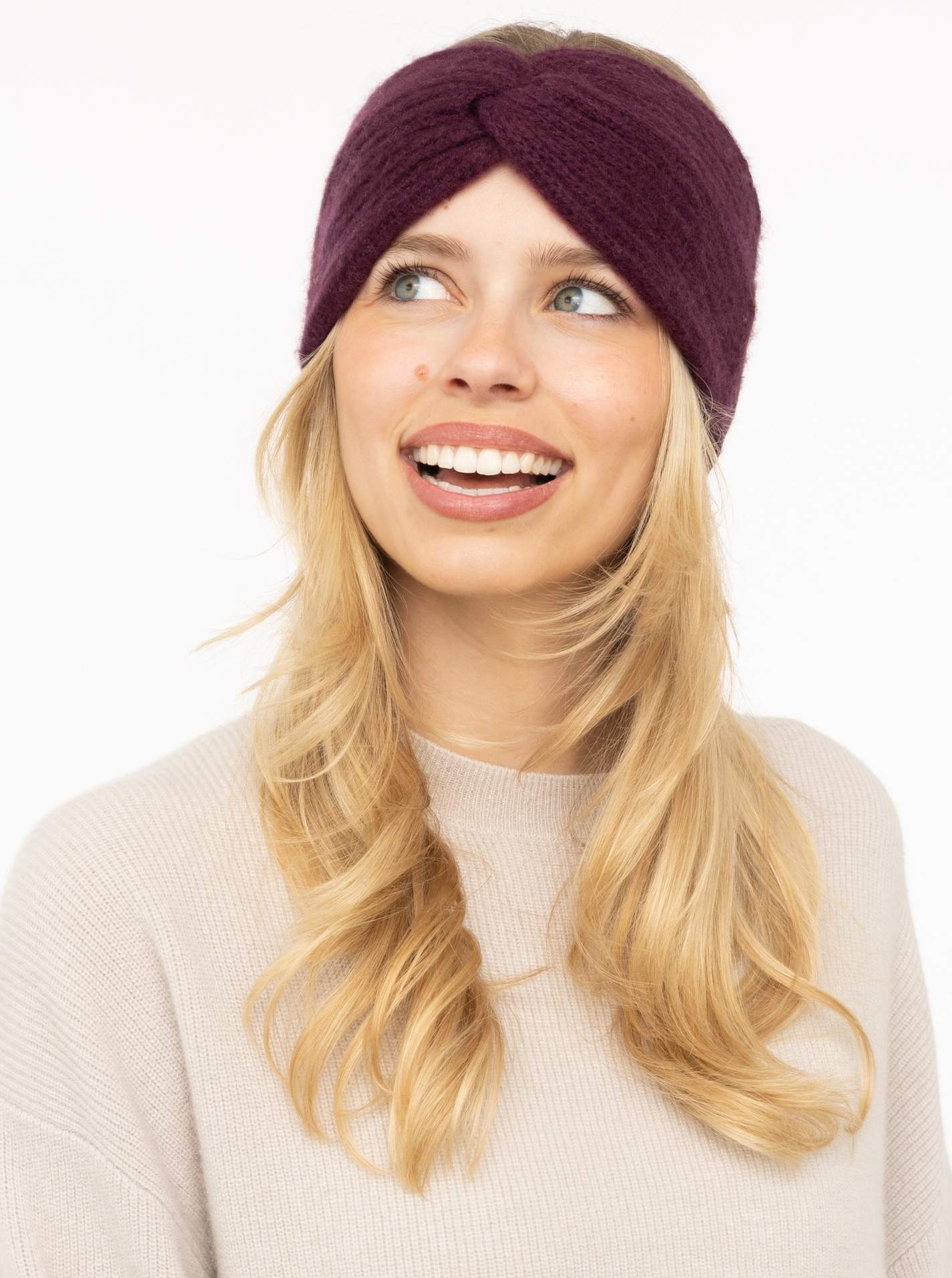 Zwillingsherz Cashmere Stirnband Rippe Bordeaux