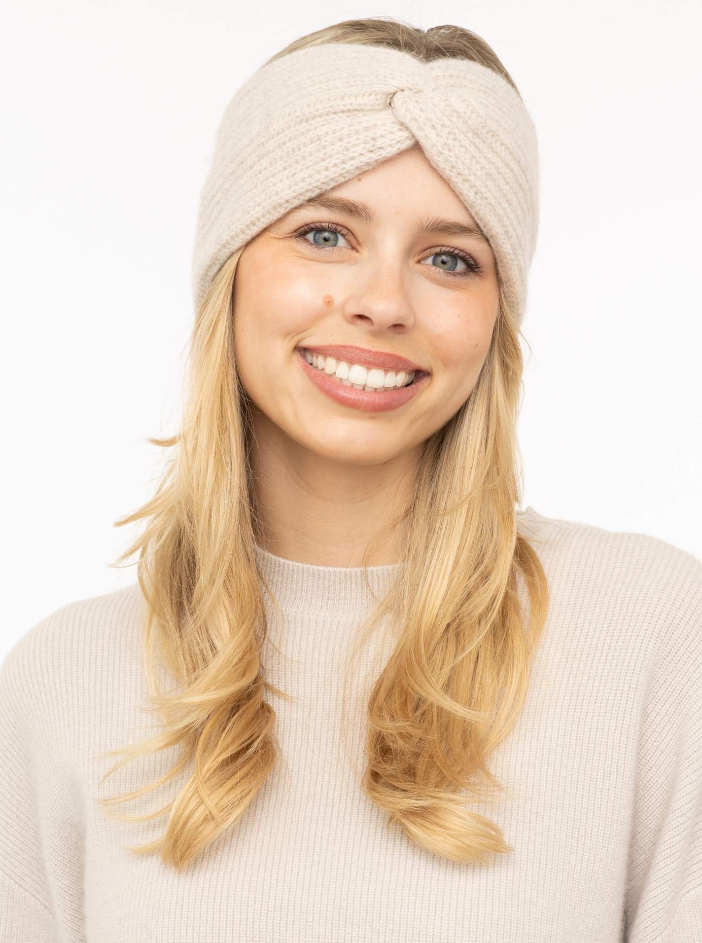 Zwillingsherz Cashmere Stirnband Rippe Hellbeige