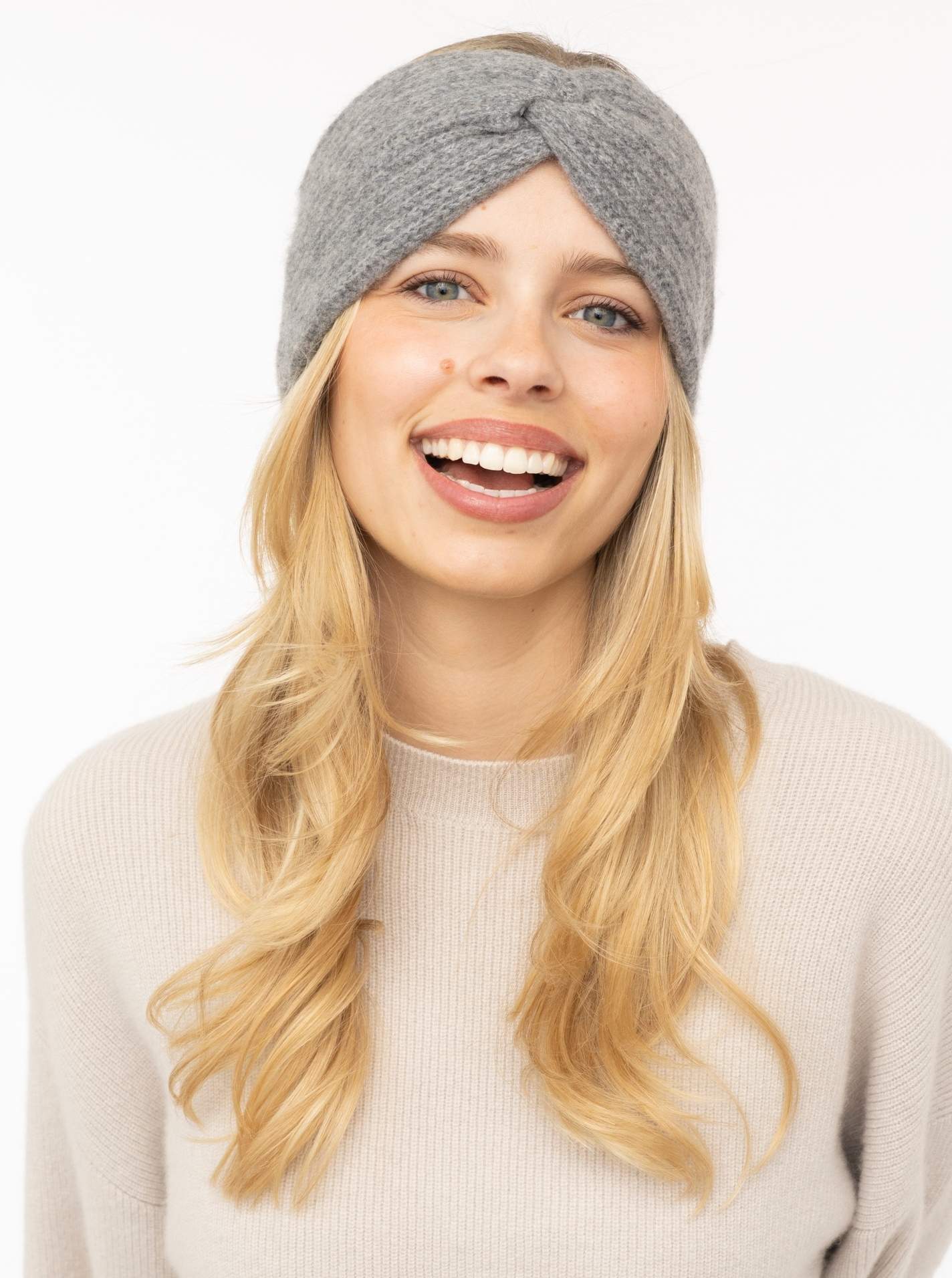 Zwillingsherz Cashmere Stirnband Rippe Mittelgrau
