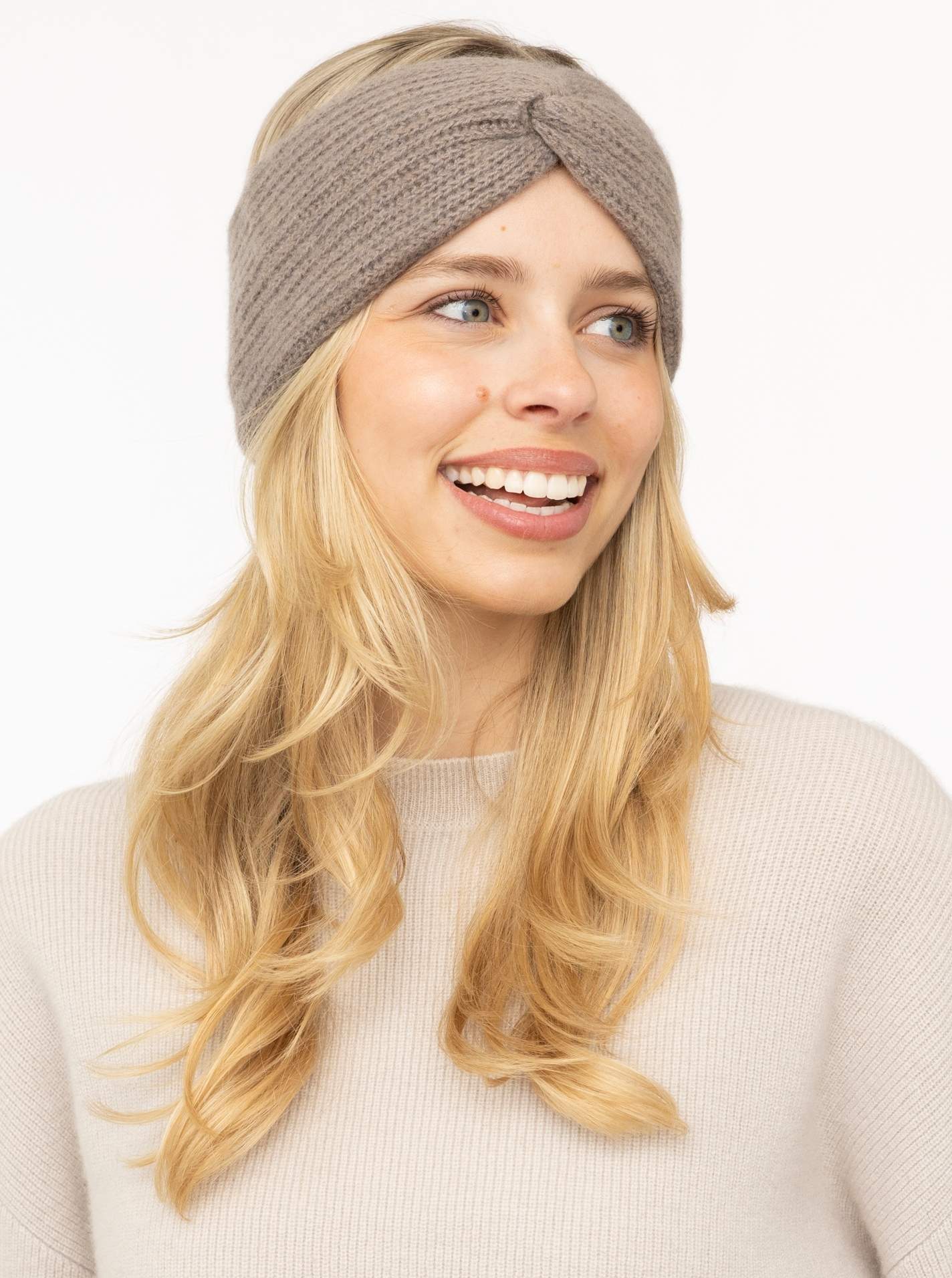 Zwillingsherz Cashmere Stirnband Rippe Taupe