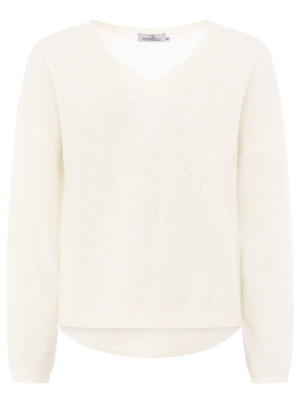 Zwillingsherz 100% Kaschmir Pullover V-Ausschnitt aus gebürstetem Cashmere - Creme