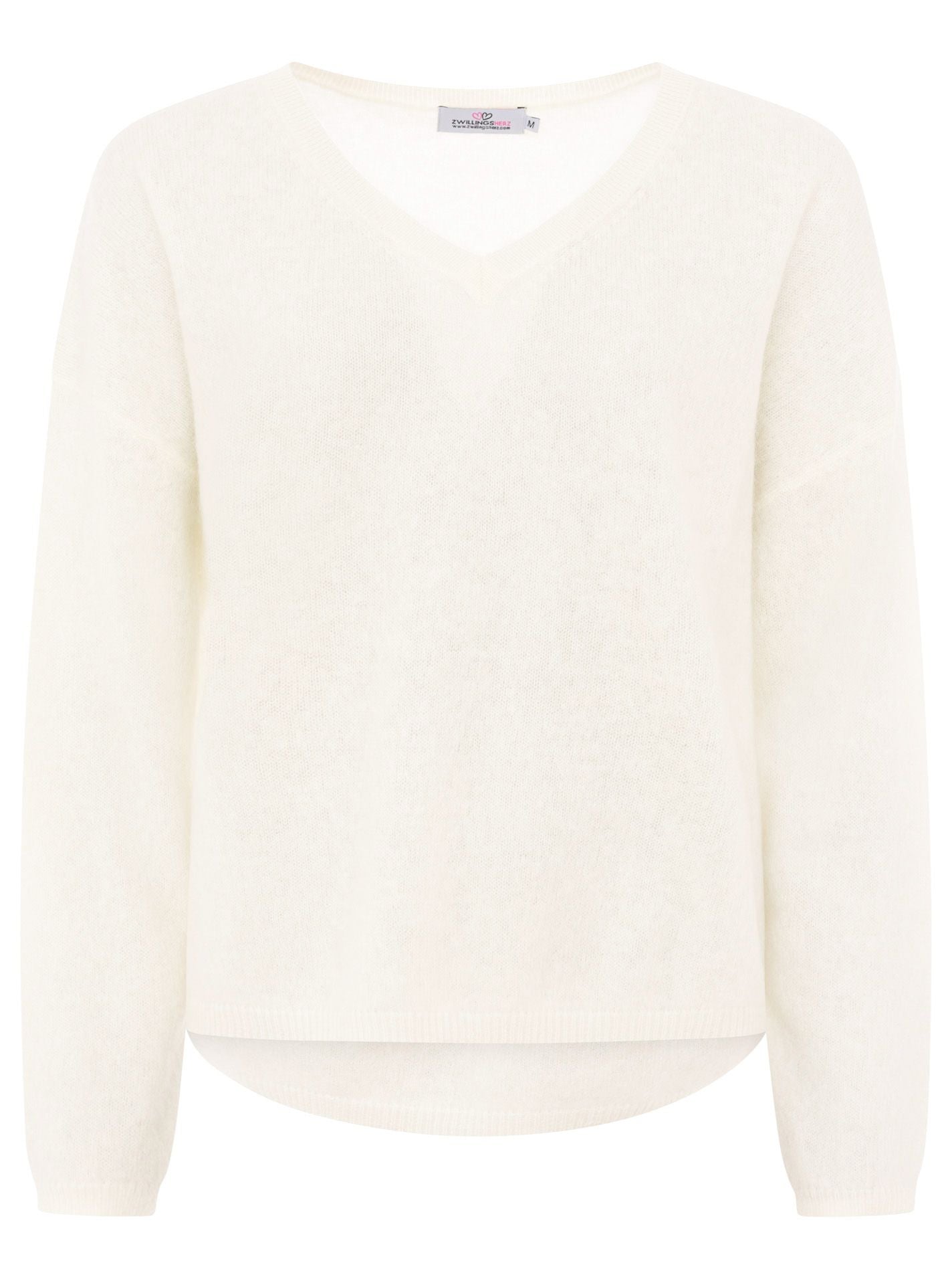 Zwillingsherz 100% Kaschmir Pullover V-Ausschnitt aus gebürstetem Cashmere - Creme