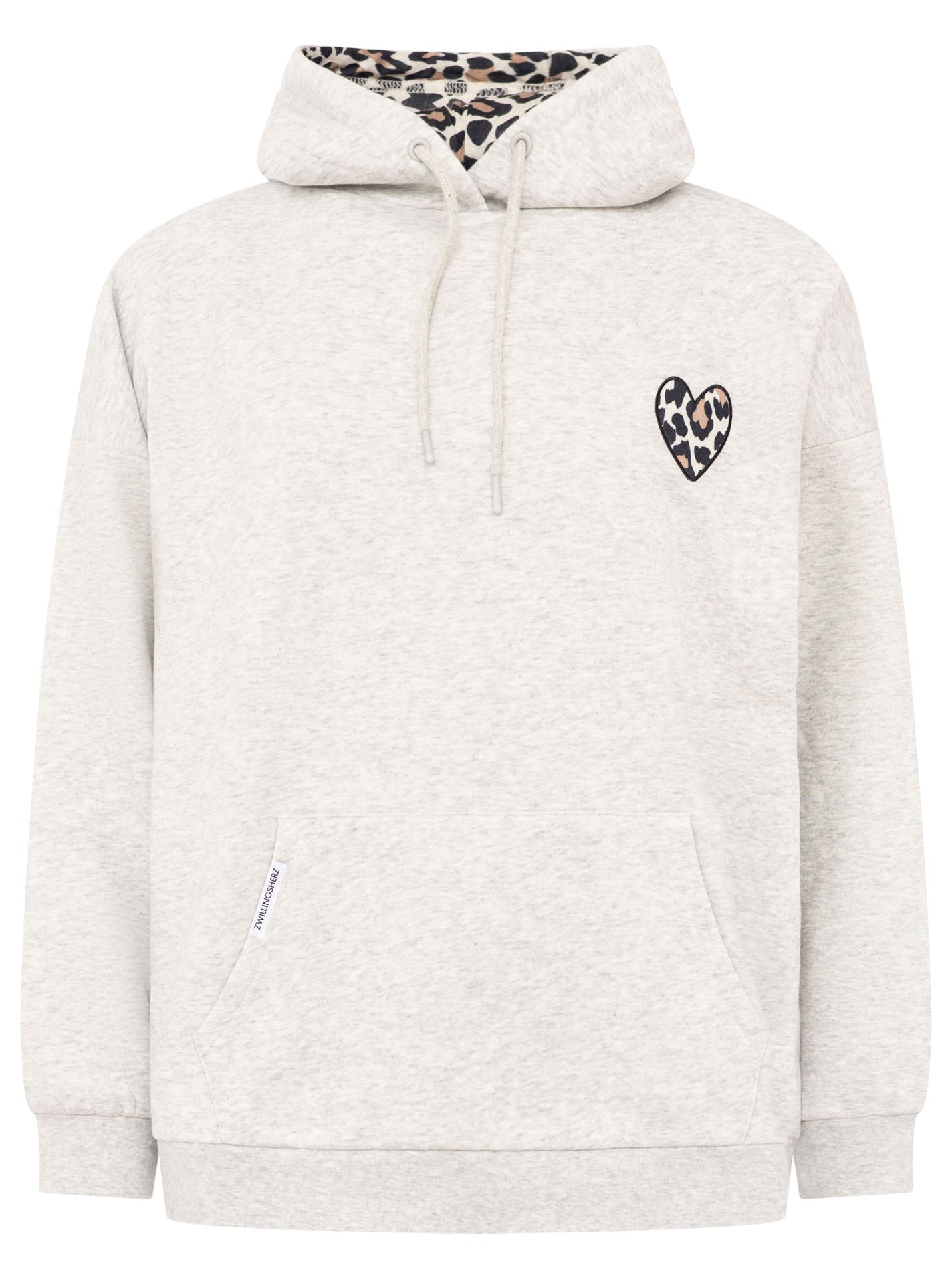 Oversized Hoody Leo Herz Hellgrau Vorderansicht