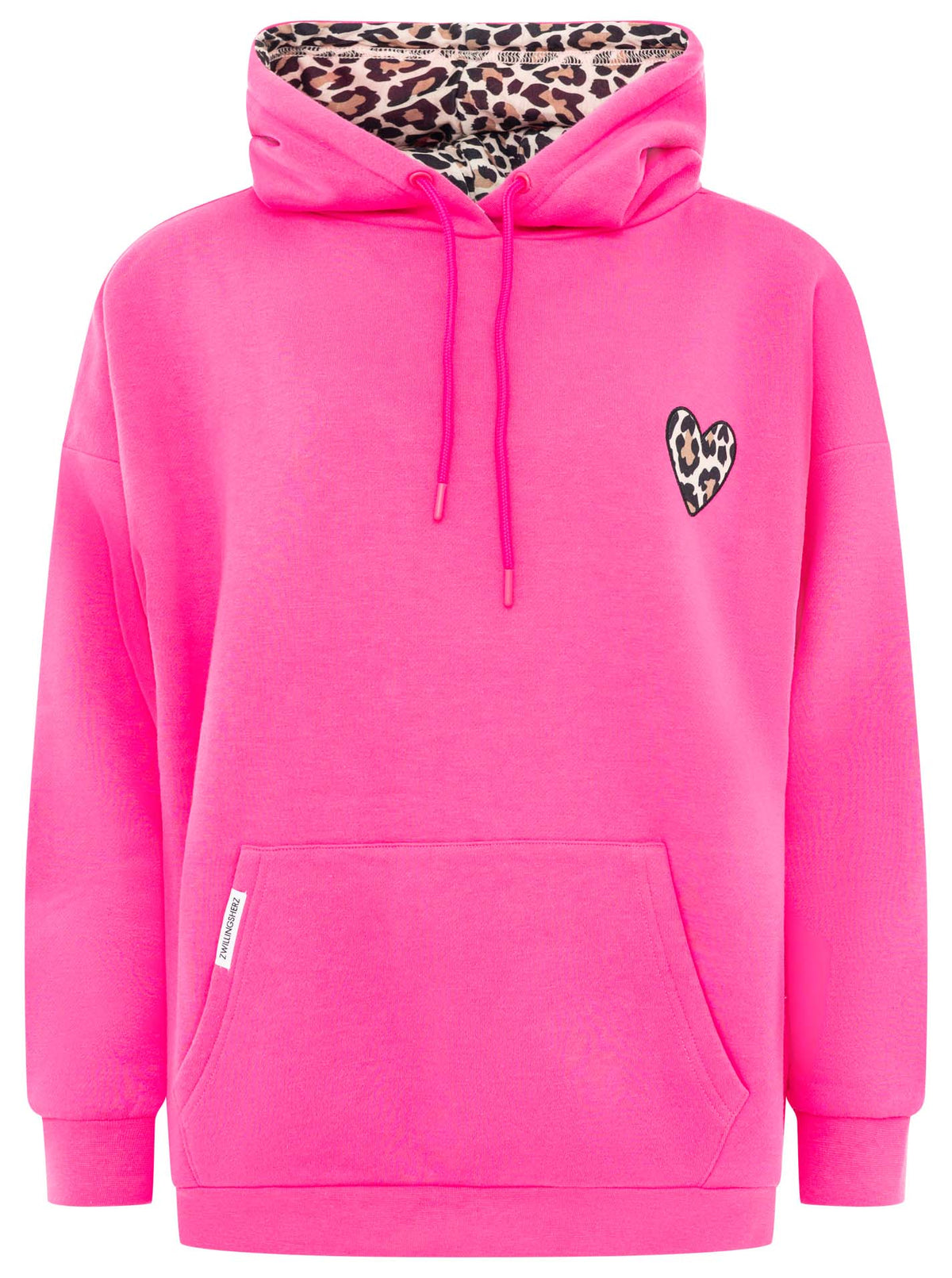 Oversized Hoody Leo Herz Neonpink Vorderansicht