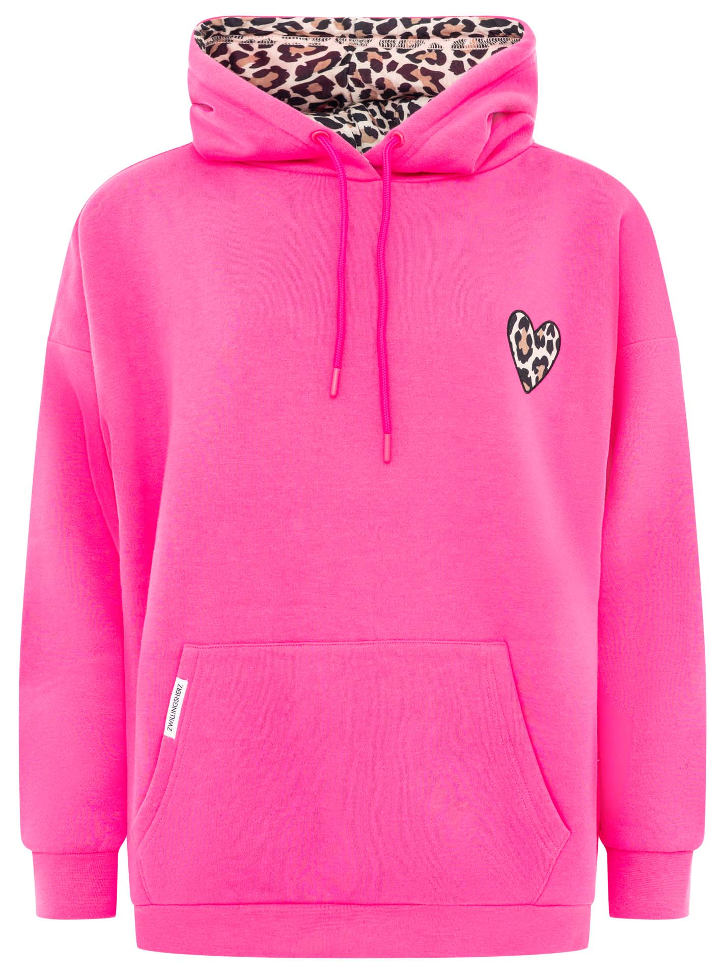 Oversized Hoody Leo Herz Neonpink Vorderansicht