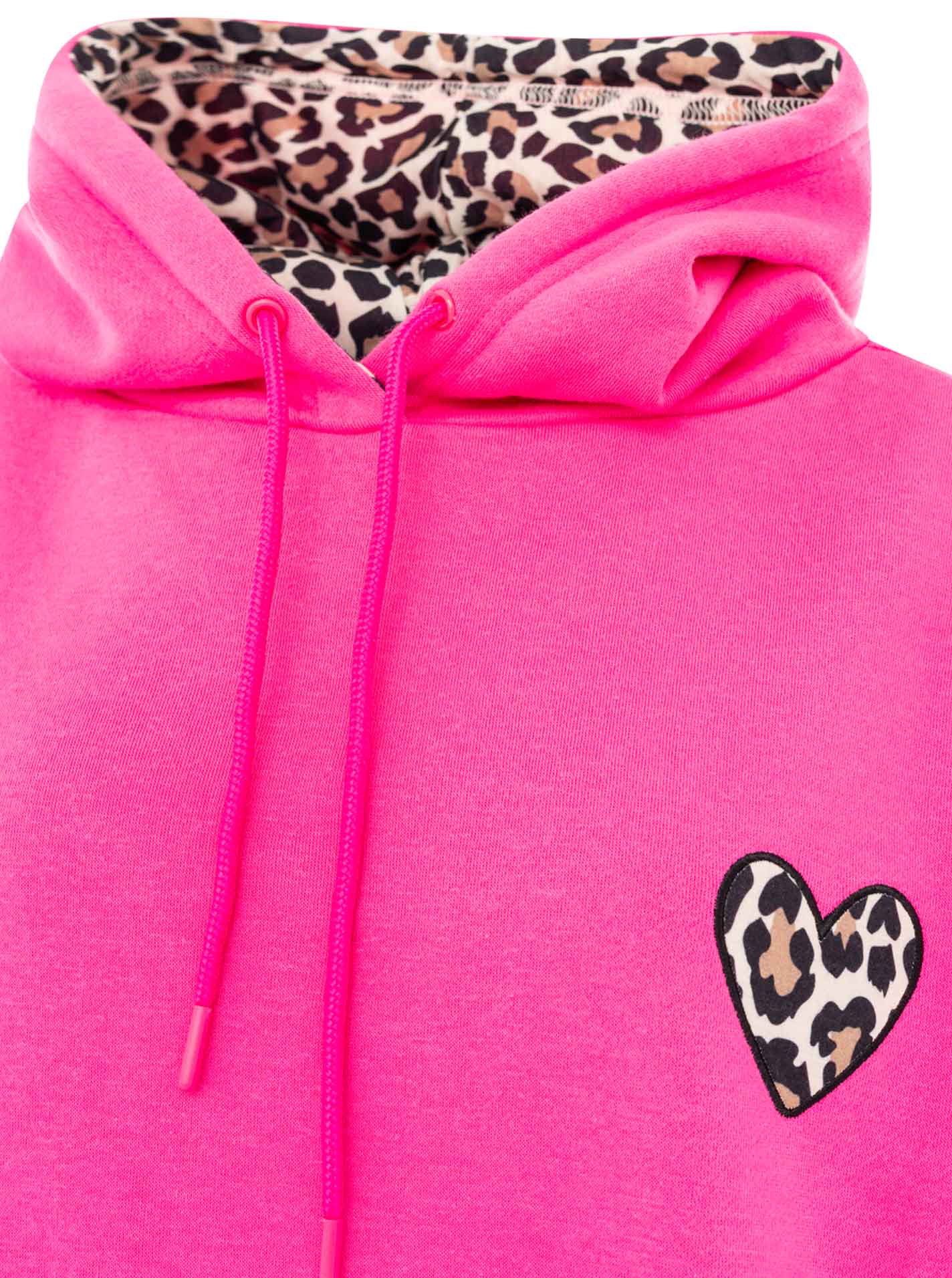 Oversized Hoody Leo Herz Neonpink Detail Kapuze