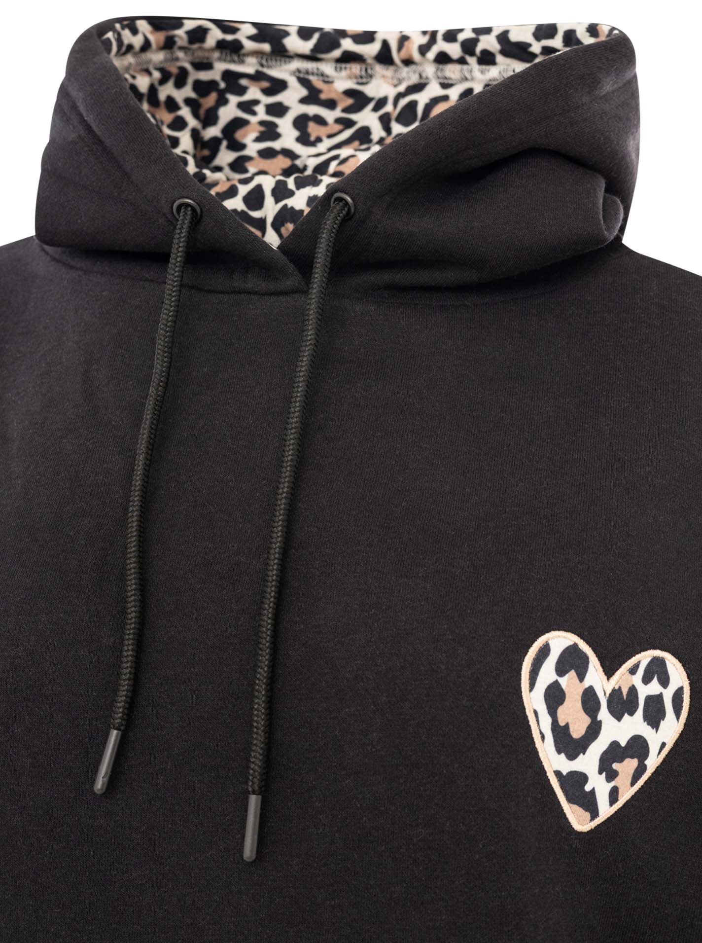 Oversized Hoody Leo Herz Schwarz Detail Kapuze