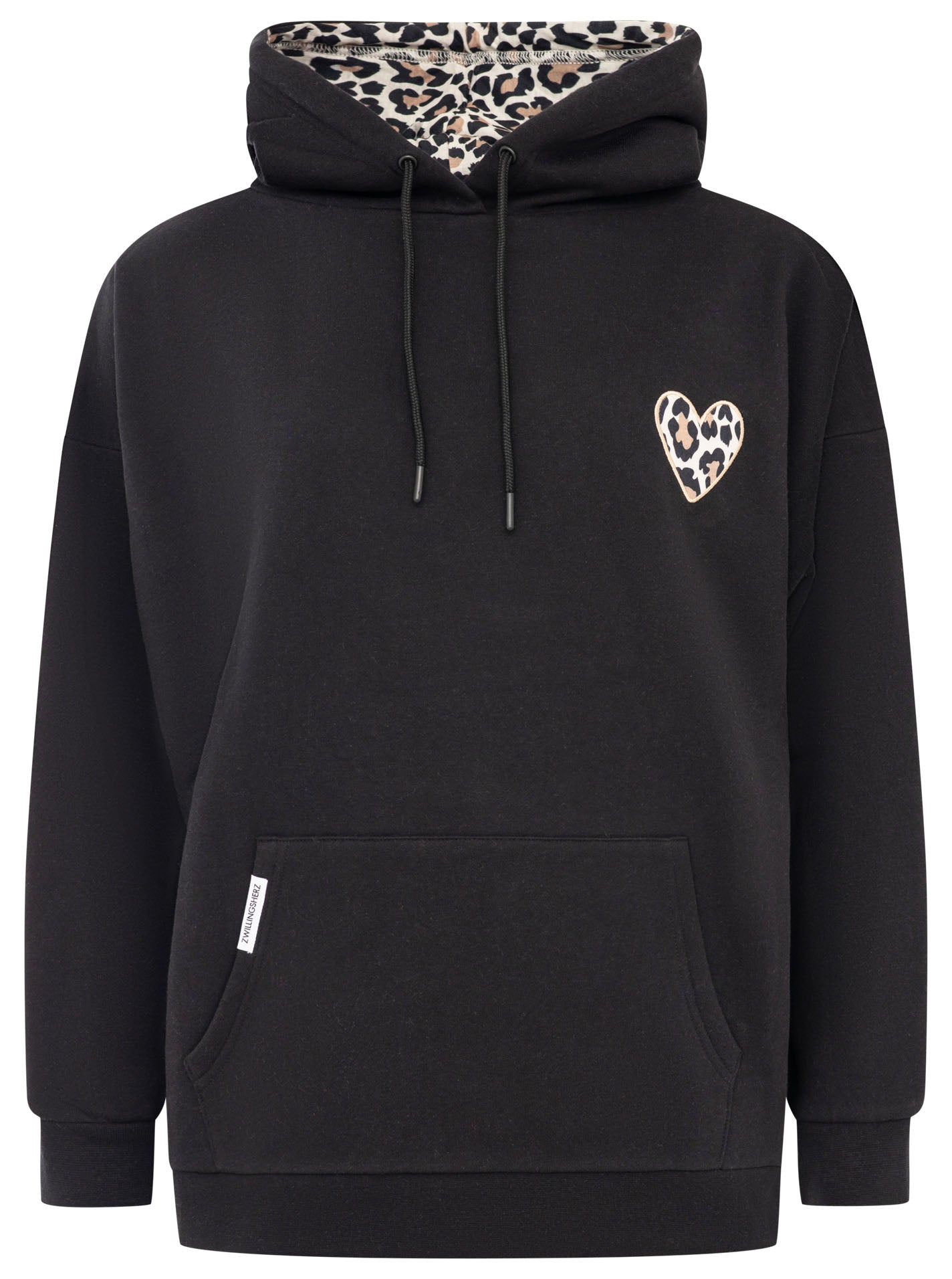 Oversized Hoody Leo Herz Schwarz Vorderansicht