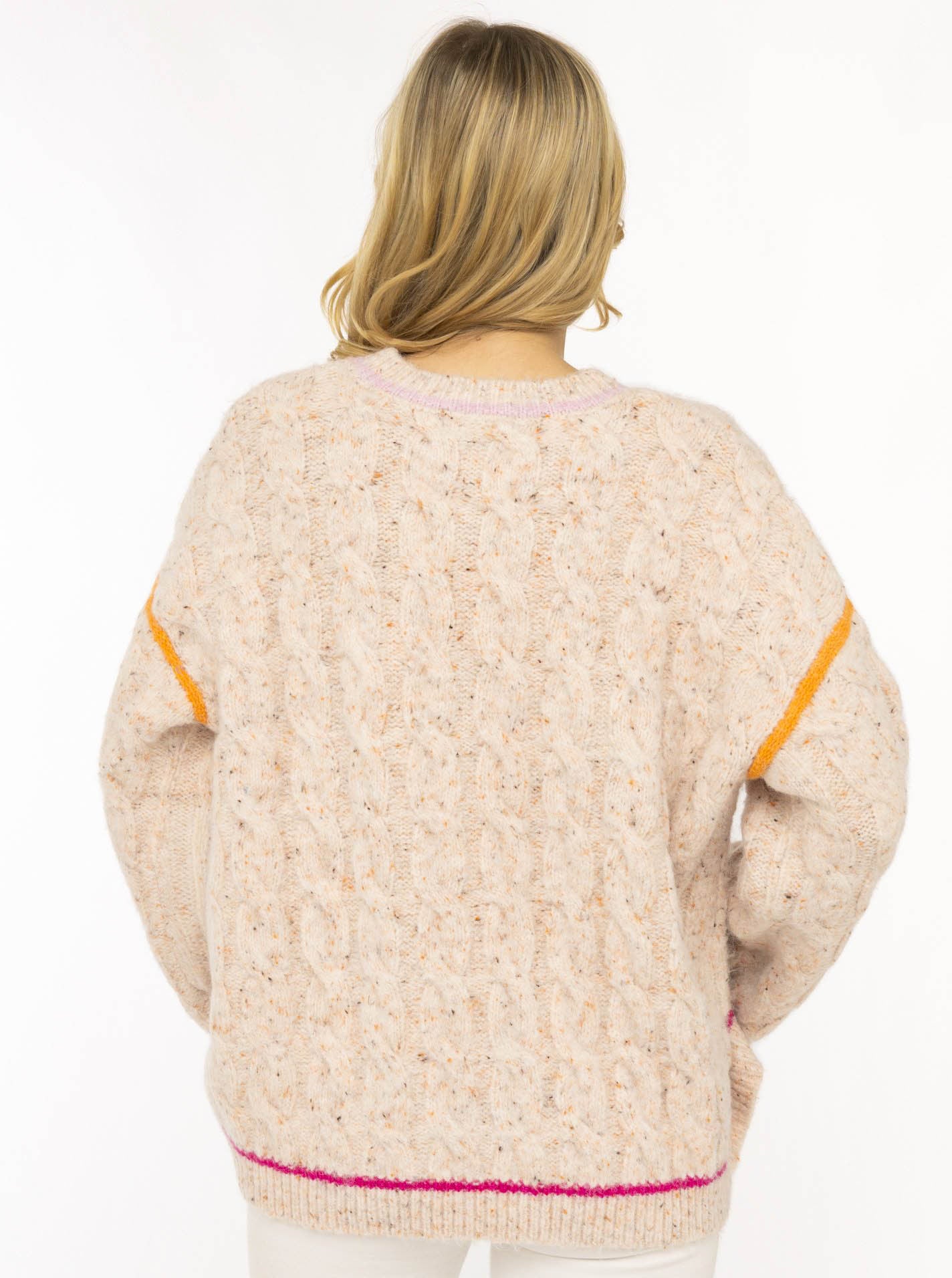 Zwillingsherz Pullover "Colourful Cable" - Creme