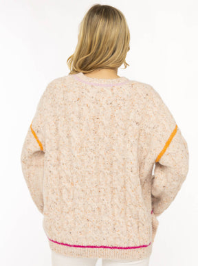 Zwillingsherz Pullover "Colourful Cable" - Creme