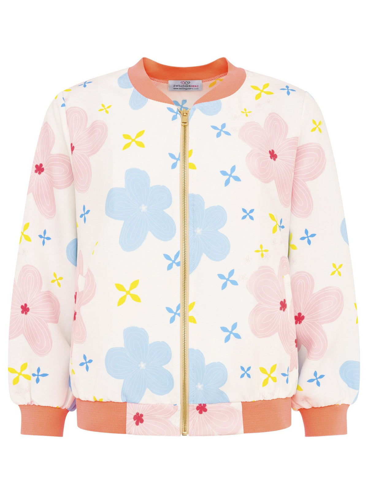 Zwillingsherz - Blouson Blumen Print - Beige/Neon Orange