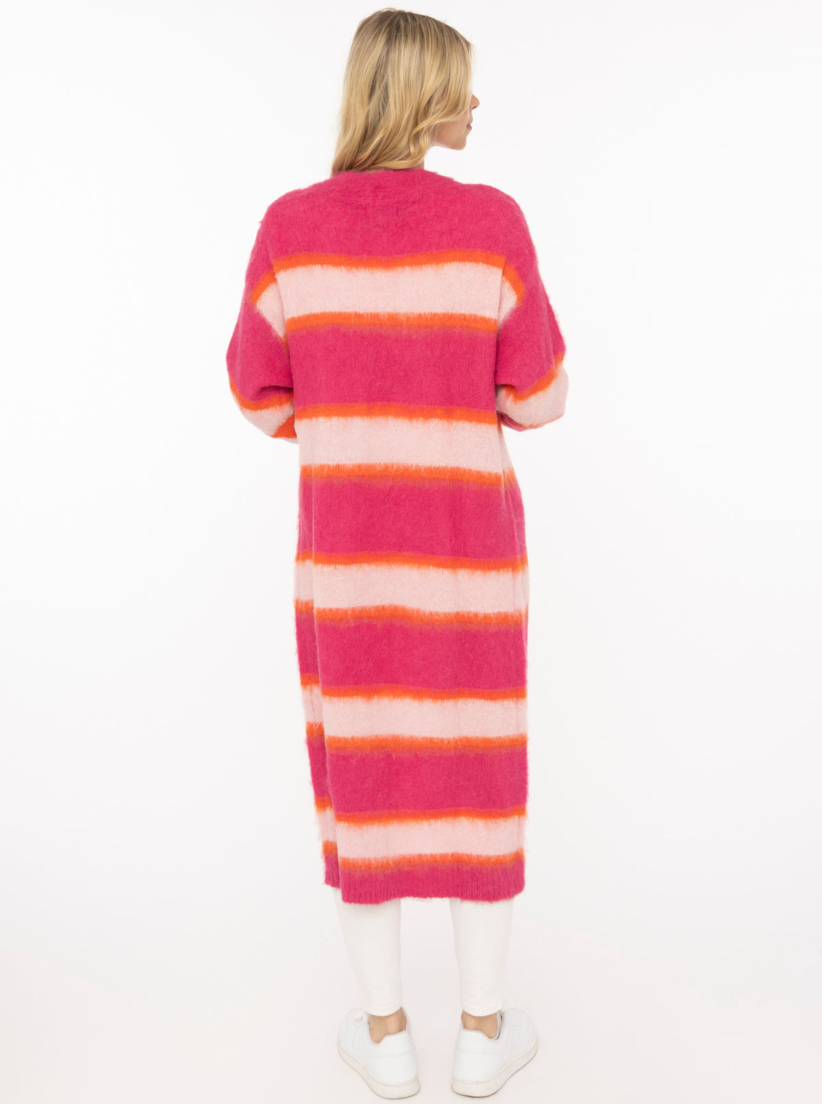 Zwillingsherz Long Cardigan "Fluffy Stripe" - Neonpink
