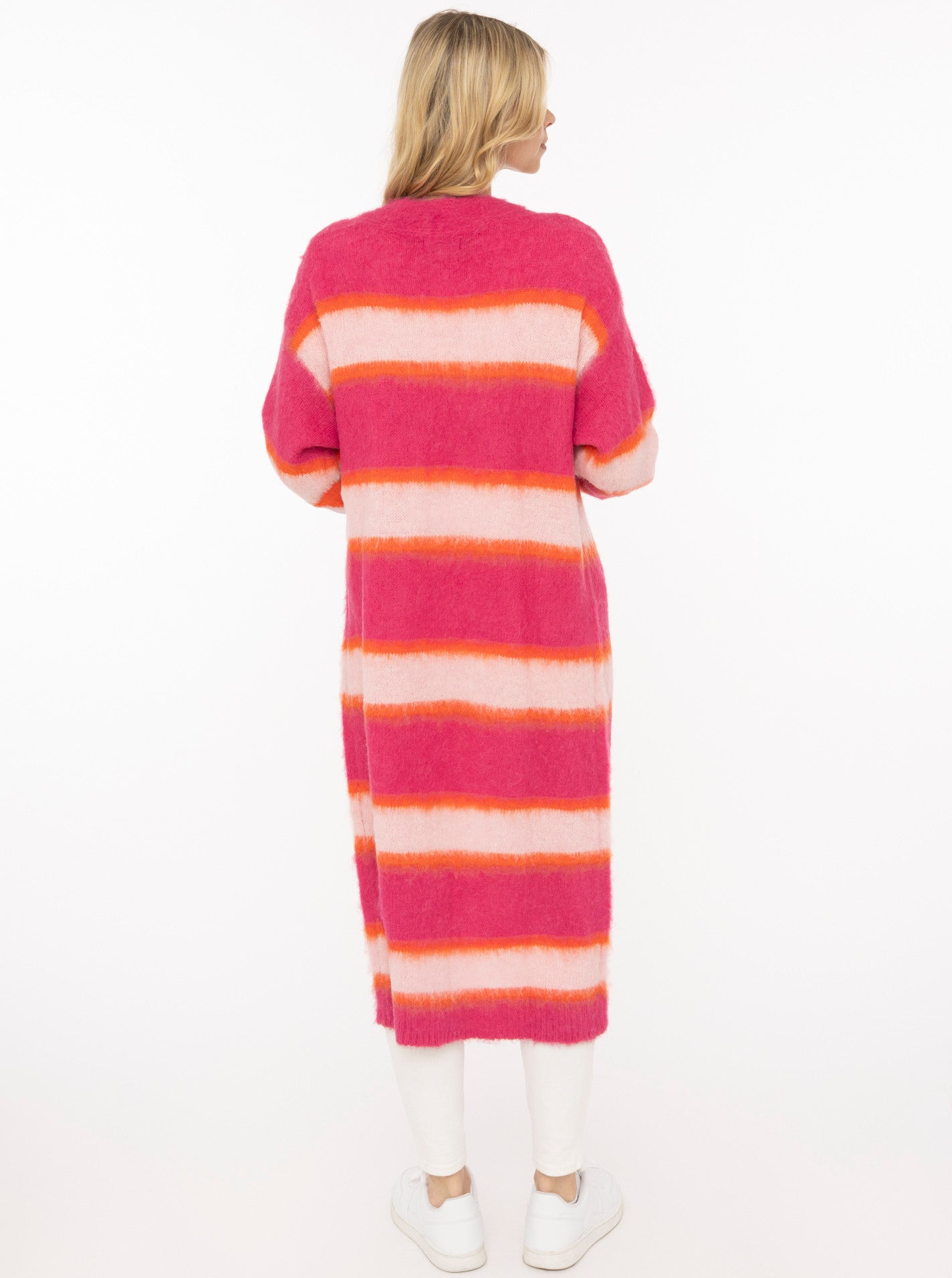 Zwillingsherz Long Cardigan "Fluffy Stripe" - Neonpink