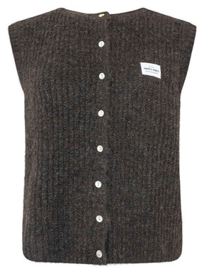 Zwillingsherz Strickweste "Knöpfe & Patch" - Braun