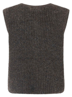 Zwillingsherz Strickweste "Knöpfe & Patch" - Braun