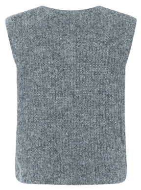 Zwillingsherz Strickweste "Knöpfe & Patch" - Dunkelgrau