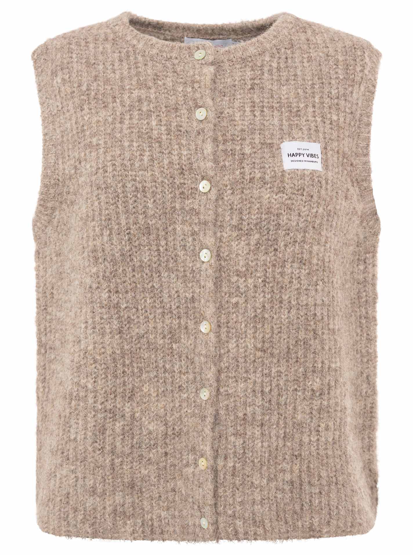 Zwillingsherz Strickweste "Knöpfe & Patch" - Hellbraun