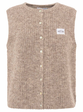 Zwillingsherz Strickweste "Knöpfe & Patch" - Hellbraun