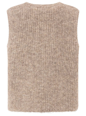 Zwillingsherz Strickweste "Knöpfe & Patch" - Hellbraun