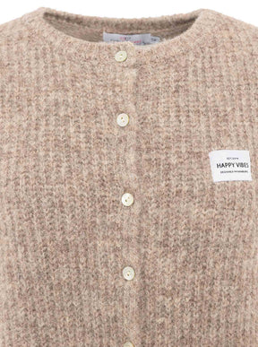 Zwillingsherz Strickweste "Knöpfe & Patch" - Hellbraun
