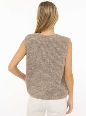 Zwillingsherz Strickweste "Knöpfe & Patch" - Hellbraun