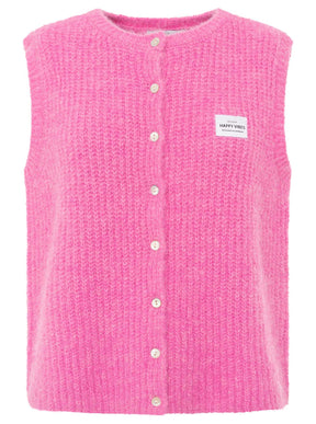 Zwillingsherz Strickweste "Knöpfe & Patch" - Pink