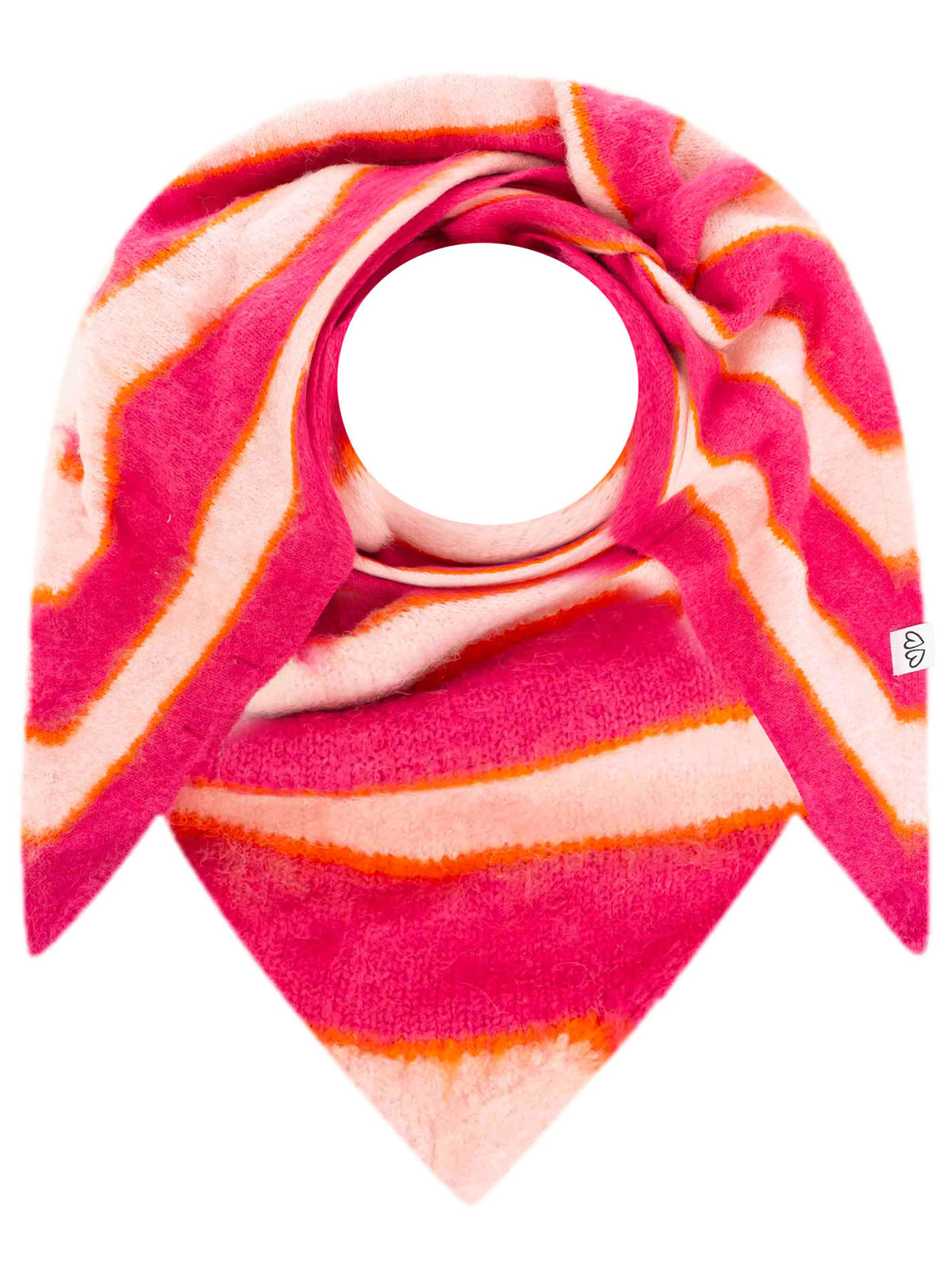 Zwillingsherz Dreieckstuch Strick Fluffy Stripe Neonpink Detail