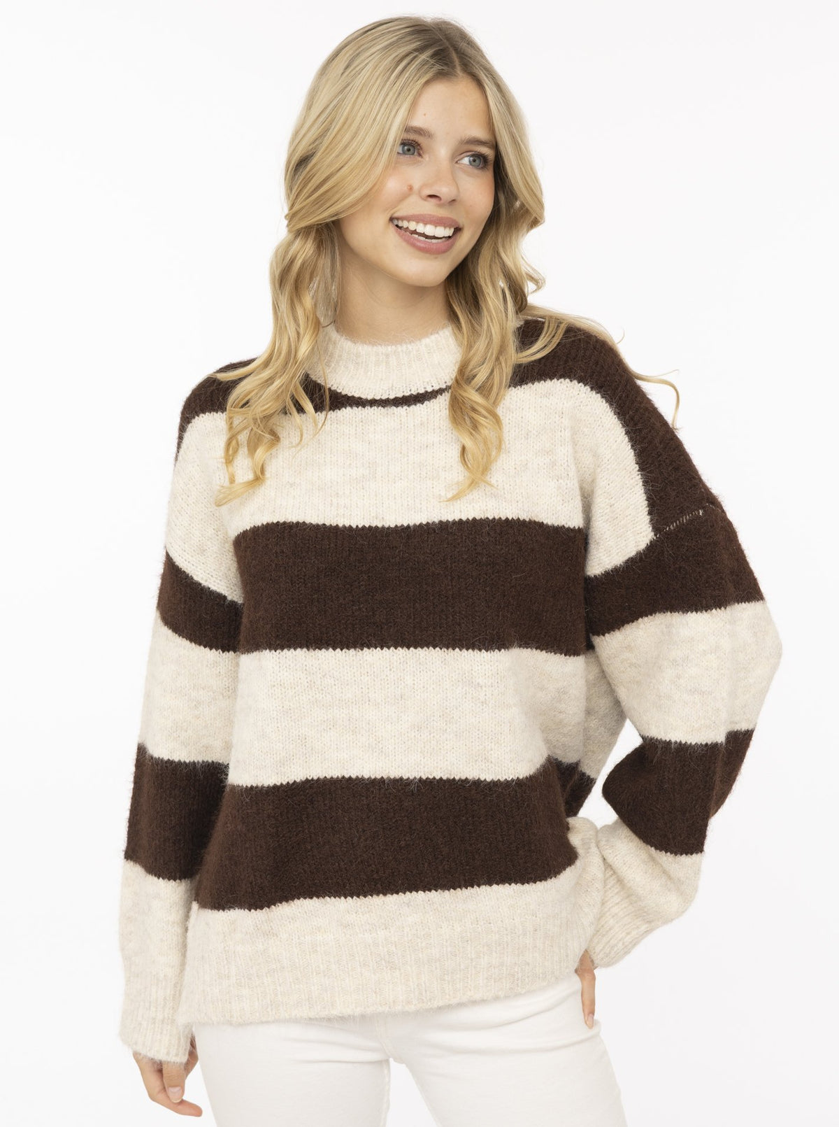 Zwillingsherz Strickpullover Wollmix "Streifen" - Braun