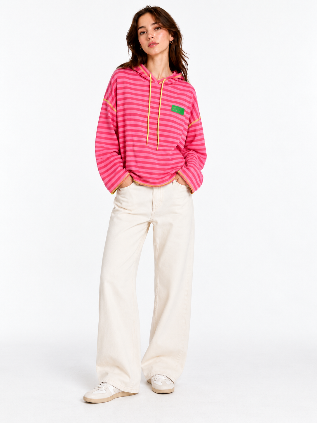 Gestreifter Kapuzenpullover - Neon Pink/Rosa