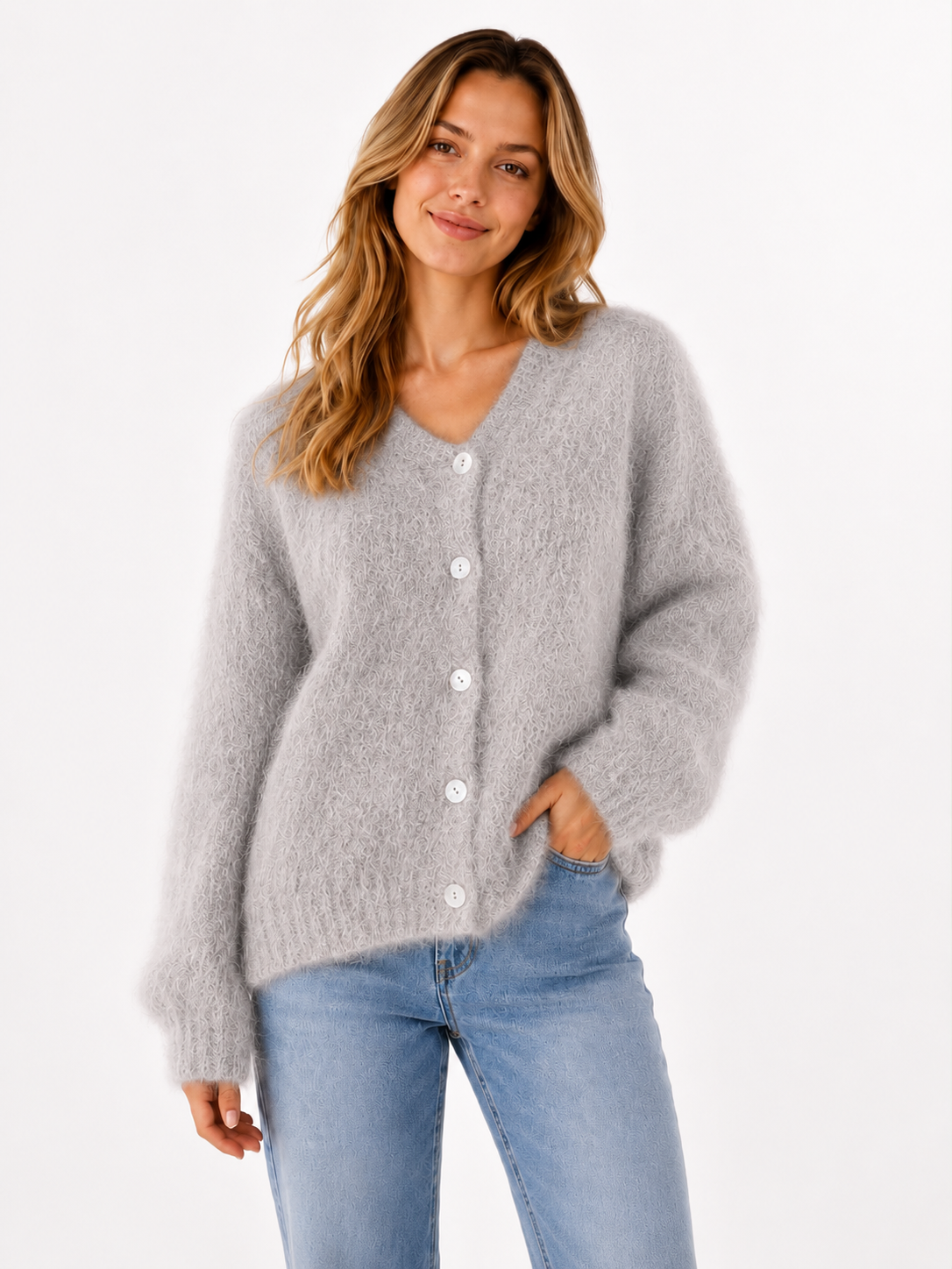 Flair - Cardigan mit feinem Kid Mohair - Hellgrau
