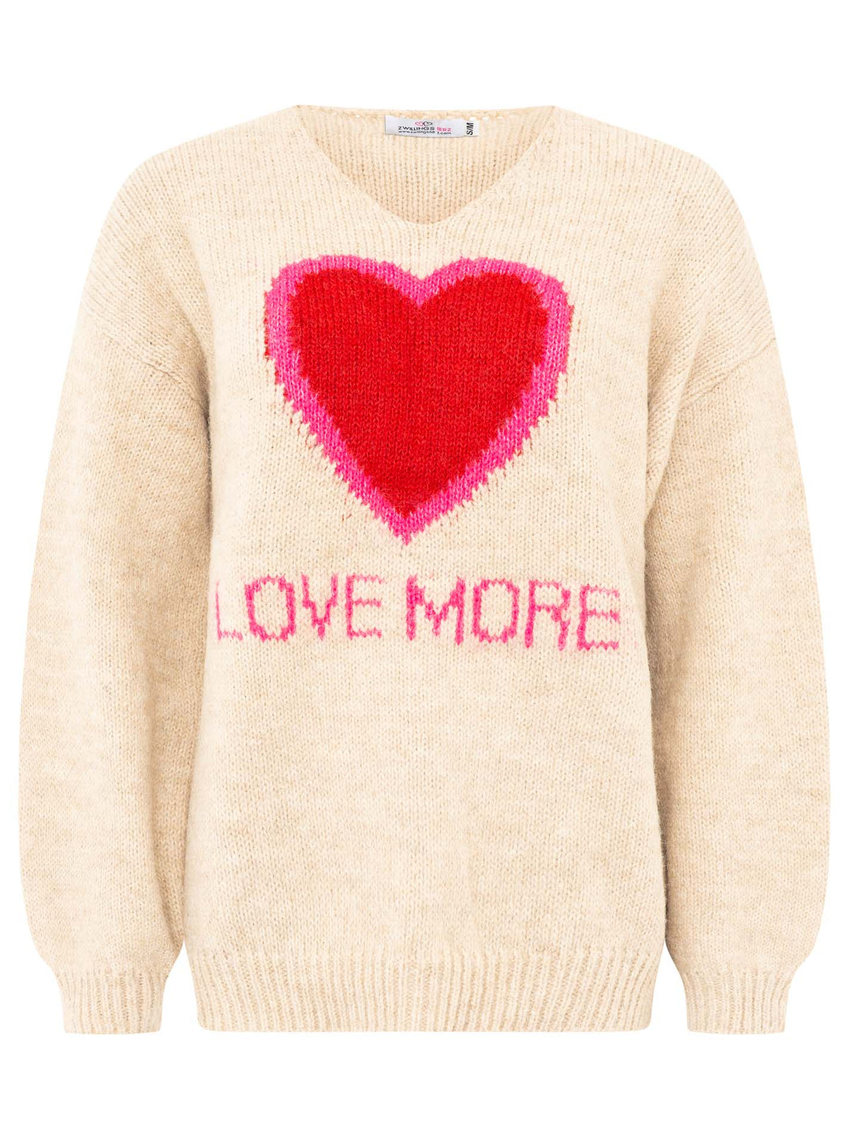 Zwillingsherz - Oversize Pullover "Love More" - Beige