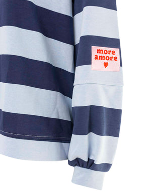 Zwillingsherz Oversize Sweatshirt Herbststreifen Blau Rückseite