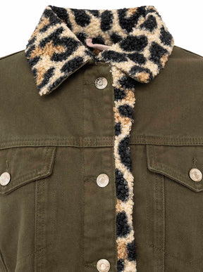 Zwillingsherz - Jeansjacke "Leo Teddy" - Olive